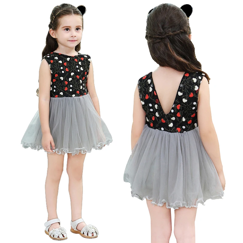 

Summer girls tutu dress baby princess dress kids vestidos children sleeveless clothes heart embroidery backless mesh 2 to 9 yrs