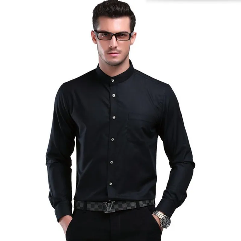 Chinese style mandarin collar white men shirt groom long sleeved shirt ...