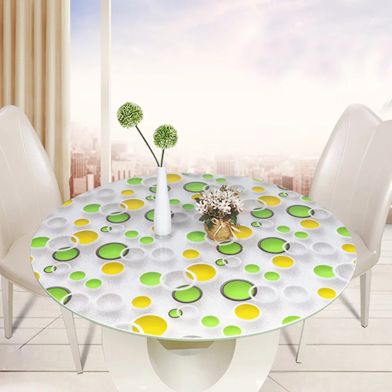  HAZY 3D Pattern PVC Round Tablecloth Waterproof Dust-proof Anti-fouling Soft glass Table Cover Prot
