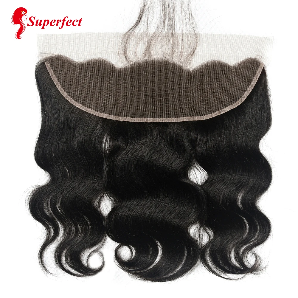 Tanie Superfect doczepy typu body wave z Frontal brazylijski ludzkie włosy splot wiązki z zamknięcia Remy czołowa koronki z wiązek