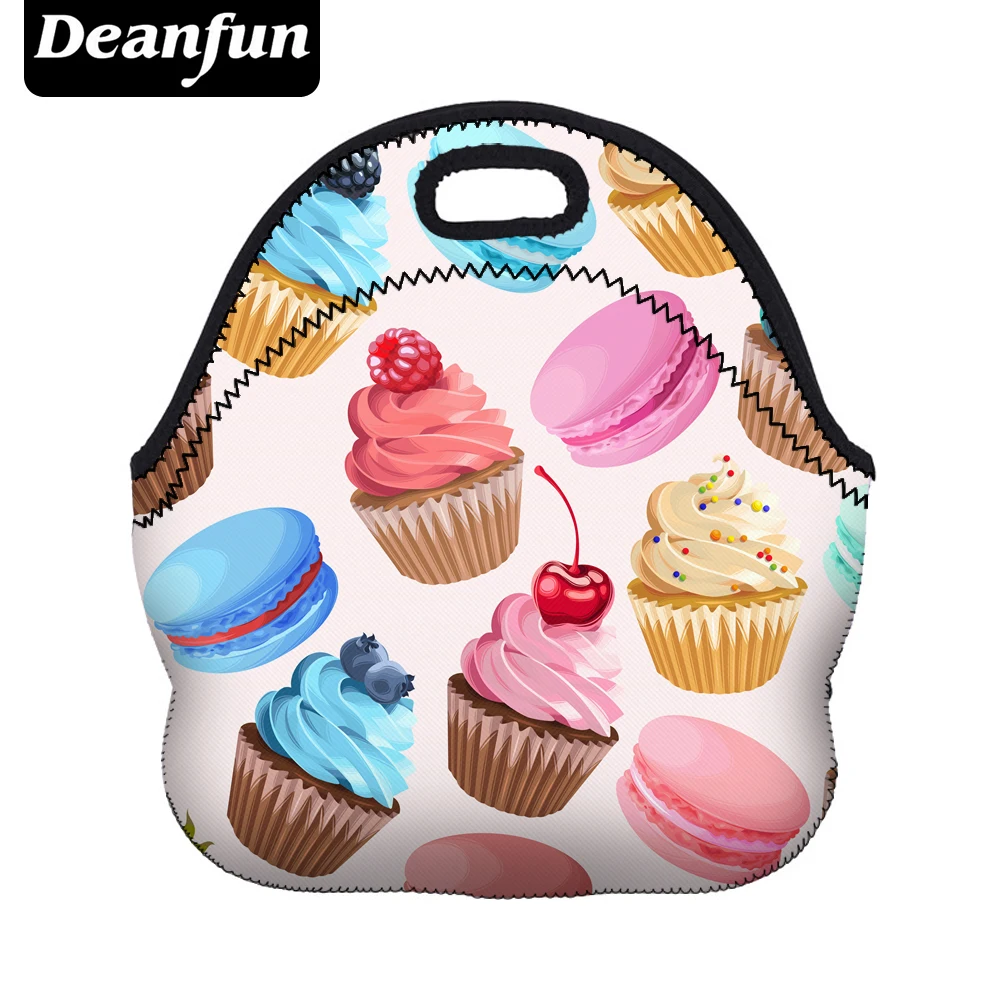 Deanfun 3D печатная сумка на молнии для ланча женщин с рисунком Макарон милый неопрен