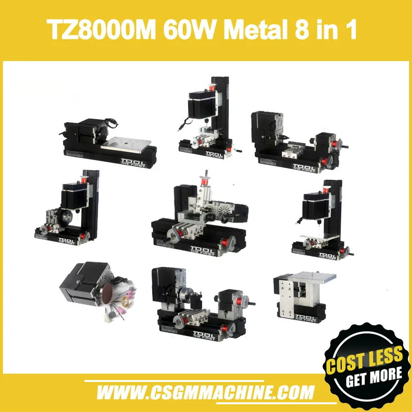 

TZ8000M 60W Metal 8 in 1 Mini lathe/60W,12000rpm Mini 8 in1 lathe Kit/8in 1 Metal lathe/Drilling,Milling,Sanding Machine