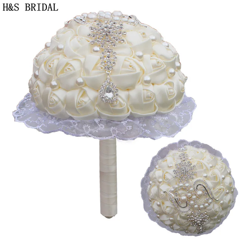 H&ampS BRIDAL Lace edge Bridal Bouquets Pearls Wedding Bouquet wedding accessories Artificial buque de noiva 2020 | Свадьбы и
