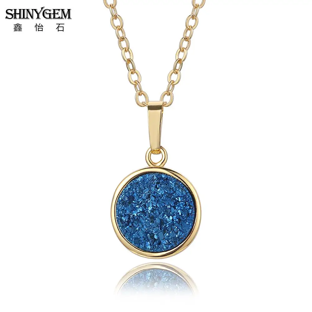 

ShinyGem Vintage Big Round Druzy Pendant Necklace Pave Cubic Zircon Retro Gold Plating Mineral Natural Stone Necklaces For Women