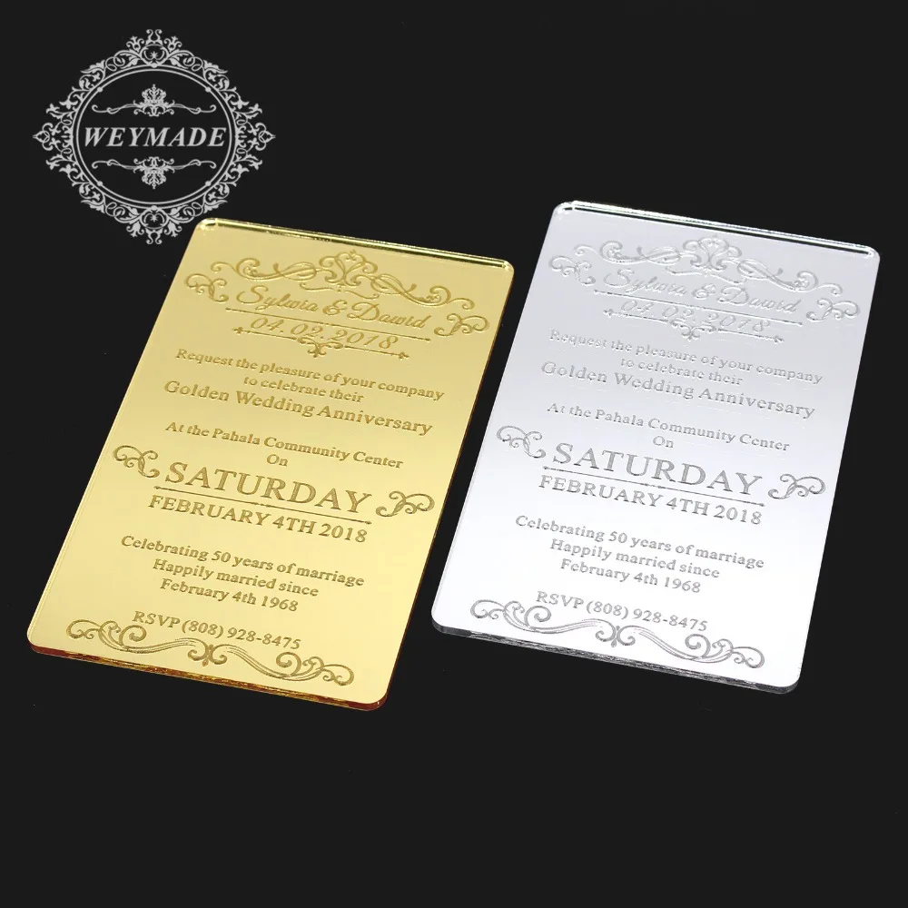 Personalized Engraved Silver Mirror Acrylic Vintage Invitation For Sweet Sixteen Birthday Wedding E - 32871091183