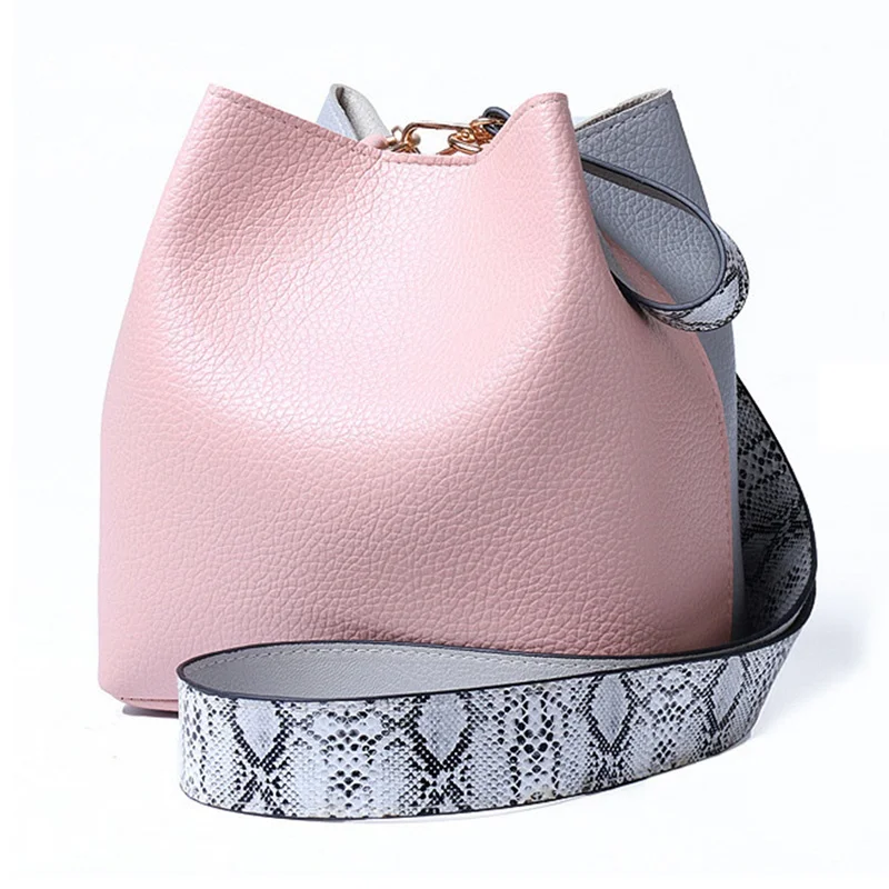Women Handbag PU Crossbody Bags Bucket Multi colorful Wide Shoulder