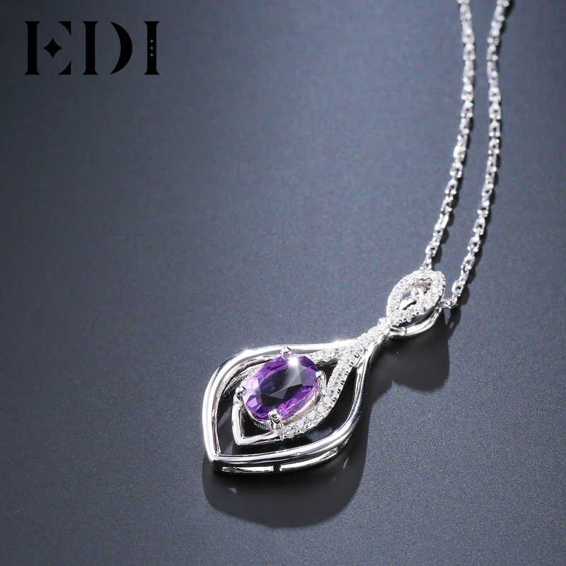 EDI Oval 2ct Natural Purple Gemstone Amethyst Pendant 925 Sterling Silver Chain Necklace Birthstone Fine Jewelry For Women
