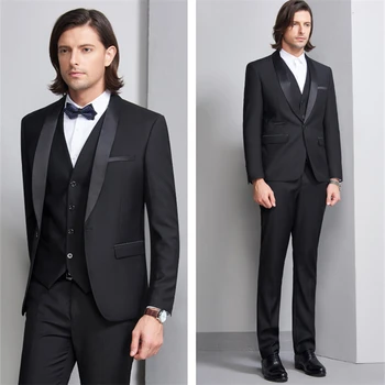 

Wedding banquet men two piece set Asia size S - 5XL Men suit jacket with pants and vest Slim design mens suits Blazer