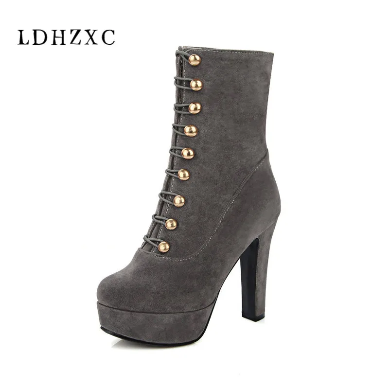 LDHZXC hot sale new arrive women boots fashion lace up ladies boots simple comfortable ankle ...