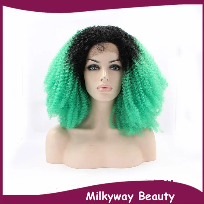 Free shipping 2014 new black/green two tone afro kinky curl synthetic