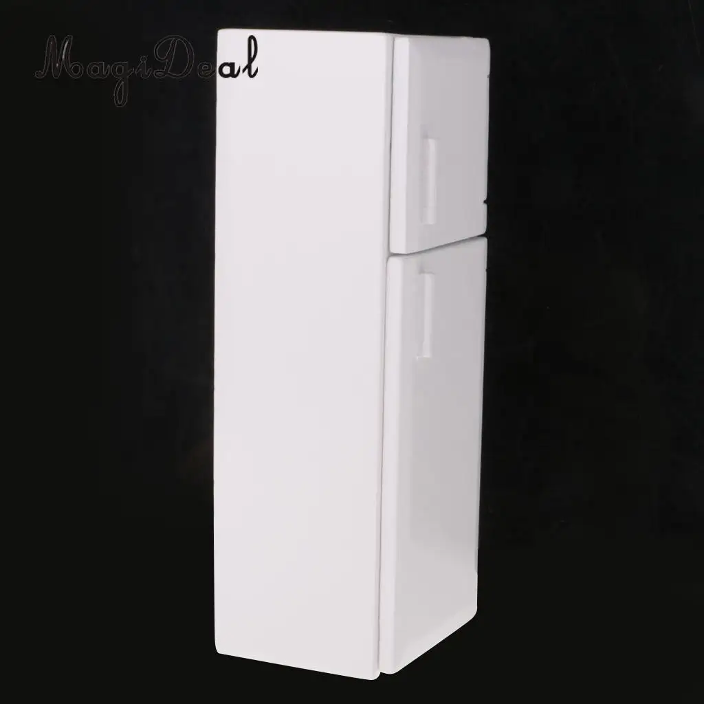 MagiDeal 1/12 Dollhouse Miniature Kitchen White Wooden Fridge Refrigerator Freezer for Dolls Bedroom Living Room Accs Kids Toy