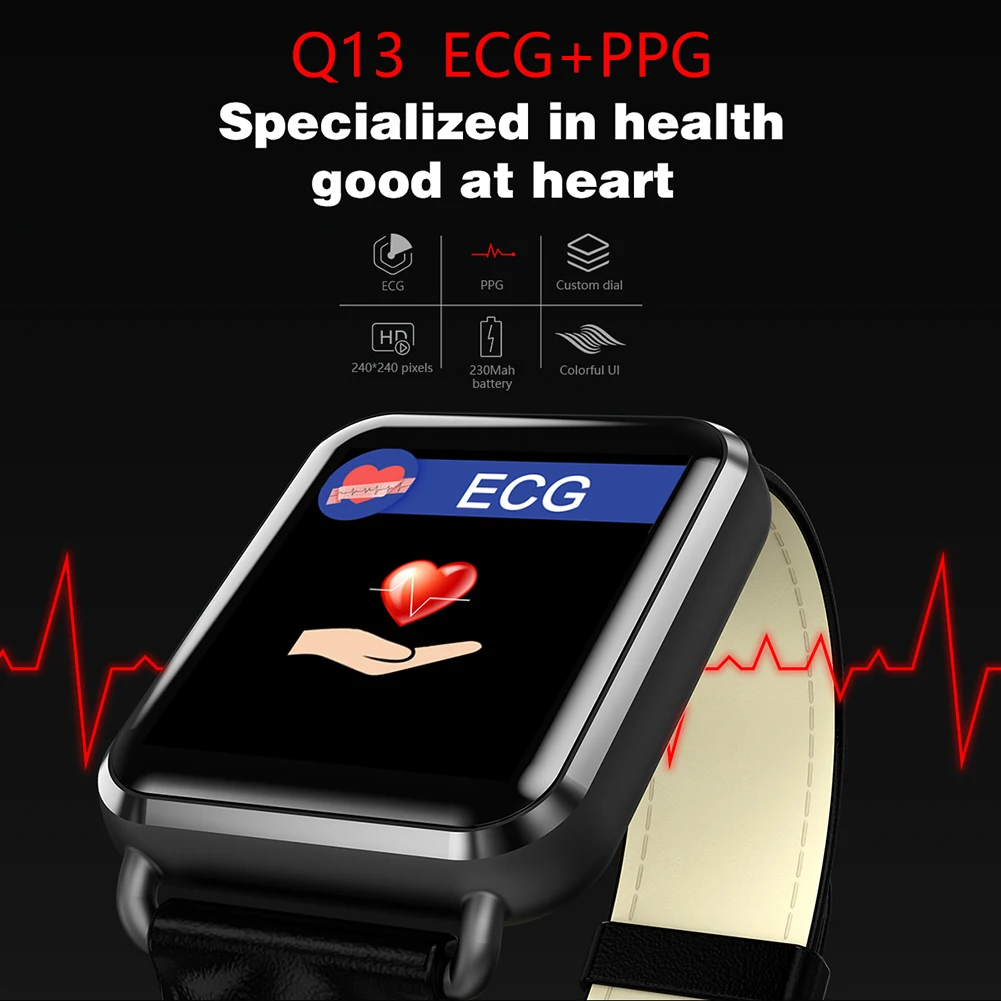 Q13 ЭКГ модные спортивные часы PPG умный Браслет вариабельности сердечного ритма отчет крови Давление сердечного ритма Тесты часы