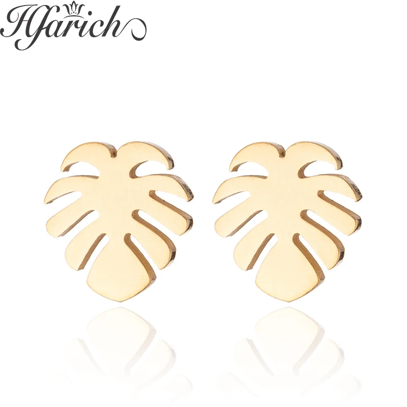 

Hfarich Sweet Leaf Earrings Gold Leaves Stainless Steel Earrings Tropical Plant Brincos Statement Ear for Women Peace Party Gift