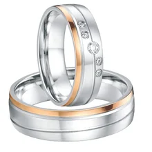 Pares de la boda anillos para hombres y mujeres rose plateó titanium his and hers promesa anillos de compromiso