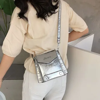 

Women's Designer Handbag 2019 Fashion New High Quality PU Leather Women Bag Lady Tote Shoulder Messenger Bag Metallic Silver