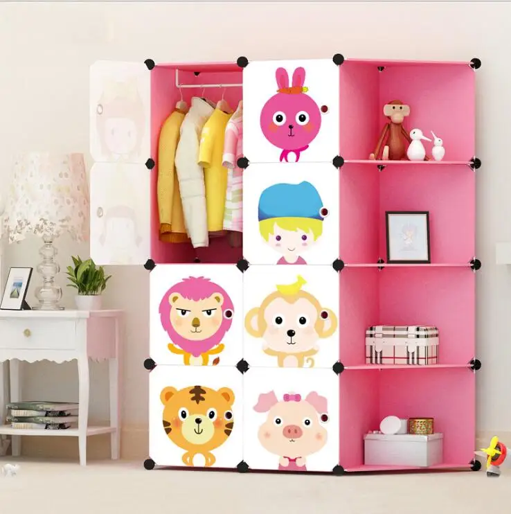 DIY Детский мультяшный пластиковый шкаф для одежды простые сборочные шкафчики для одежды Многослойные шкафы для хранения для детей - Цвет: B