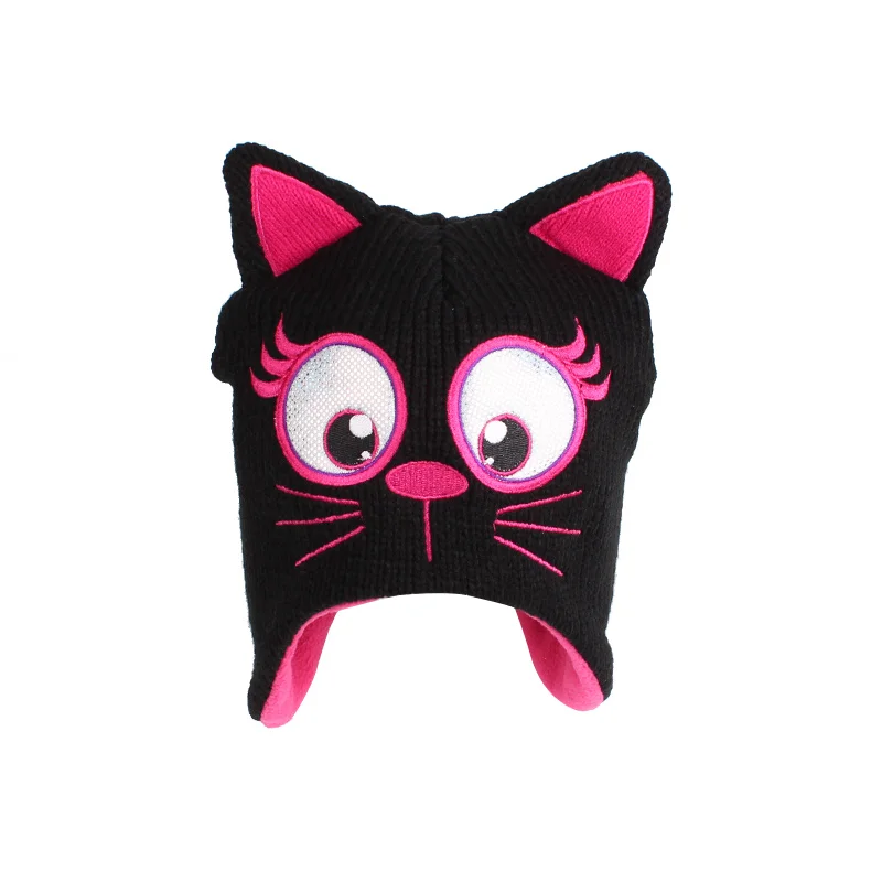 Thick Embroidery Beanie Hats For Girls Cat Baby Winter Hats For Boys Big Eye Velvet Kids Earflap Hat With Ears Photography Props (3)