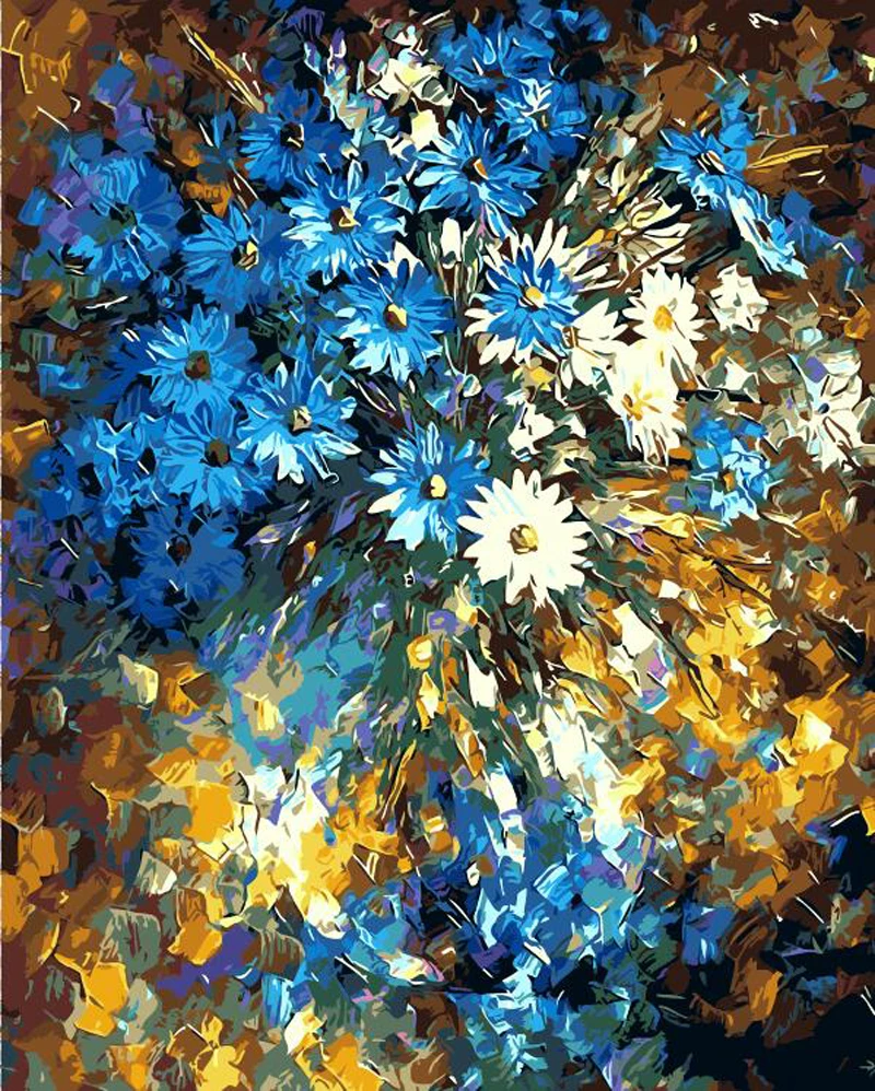

Abstract DIY Painting By Numbers Blue Flower Oil Painting Calligraphy Painting Modern Wall Art Canvas for Home Decor Horizontal