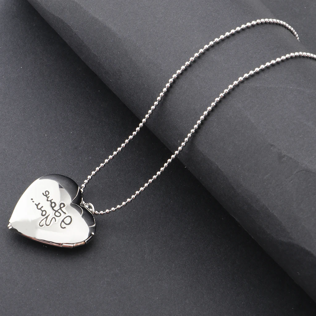 Phenovo-Brass Openable Heart Shape Photo Lockets Phase Box Pendant Necklace Memorial
