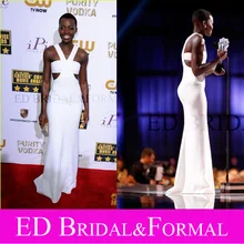 Lupita Nyongo Kleid Trompete Halter Weiß Chiffon Ausschnitt Kritiker Choice Movie Awards 2014 Roter Teppich Kleid Prom Abendkleid