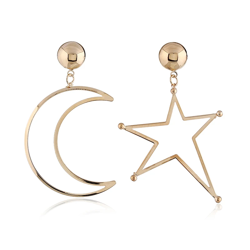 

New Fashion Star Crescent Asymmetry Stud Earrings For Women Jewelry Statement Earrings Pendientes 2018 Oorbellen AE430