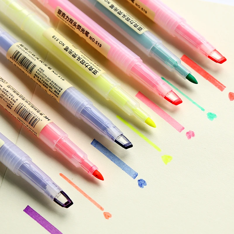 8 Pcs/lot Kawaii Highlighter Pens Cute Double Side Fluorescent Marker