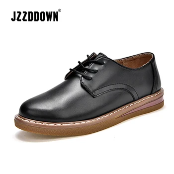 

JZZDDOWN Genuine Leather Shoes Woman Lace up women's leather shoes Plus Size Brogue Loafers Ladies women sneakers female shoe