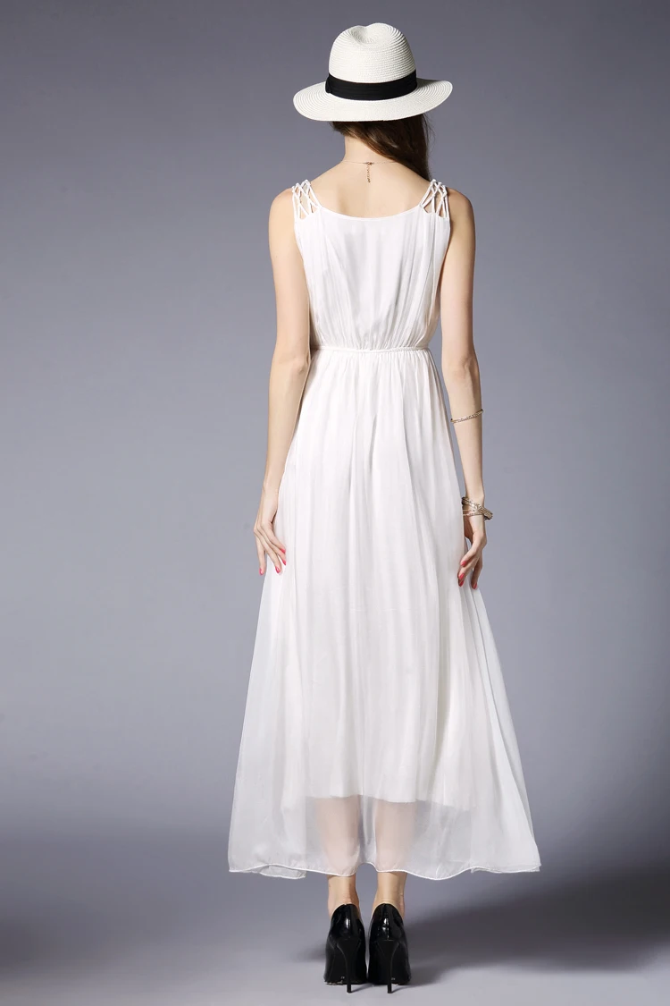 Летняя новая мода Vestidos женское сексуальное элегантное белое платье с v-образным вырезом из чистого шелка Женское Макси длинное пляжное платье Boho Vestidos