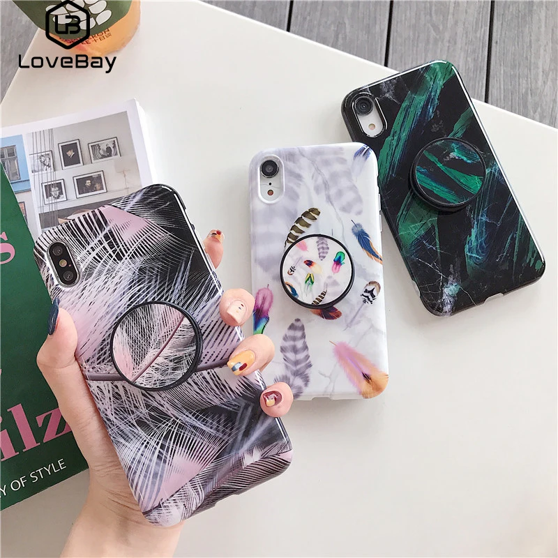 Модный Роскошный Мраморный чехол Lovebay для iPhone X XR XS Max с держателем и подставкой 7 8 6