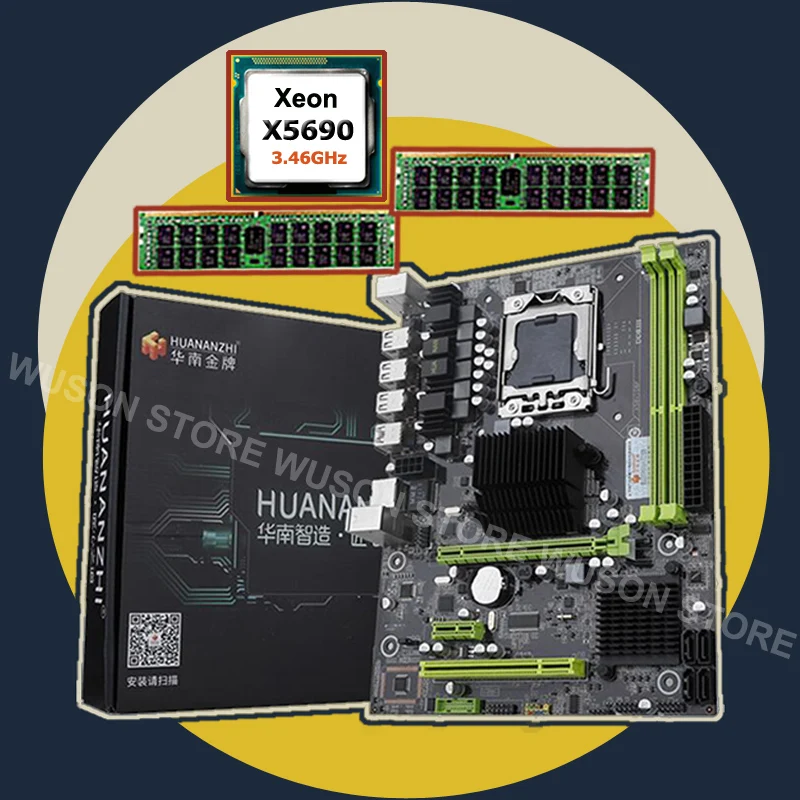 Абсолютно новая X58 Материнская плата HUANANZHI скидка X58 Pro LGA1366 материнская плата с процессором Intel Xeon X5690 ram(2*16G) 32G DDR3 REG ECC