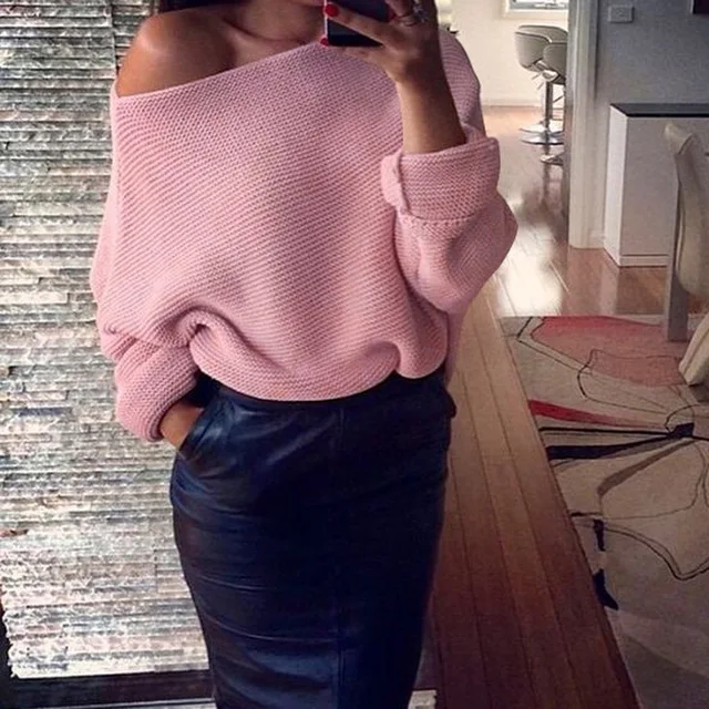 

2017 Fashion Autumn Winter Women Sweatershirt Loose Long Sleeve Solid Color Pullover Knit Sweater Lady tops