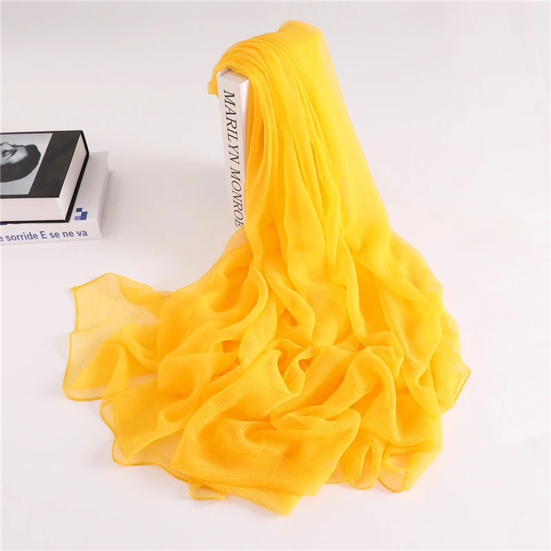 Летний женский шарф, модный Одноцветный шелковый шарф большого размера для леди, Пашмина бандана, зимние шали и палантины, хиджаб, палантины - Цвет: light yellow