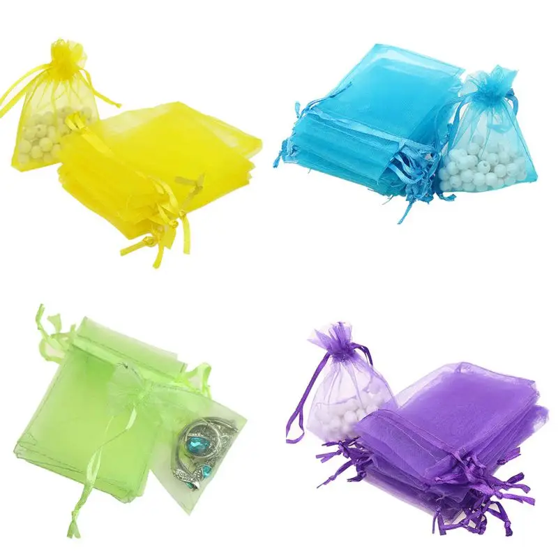 

100pcs/lot 9x7 Cm Party And Wedding Gifts Bag Organza Drawstring Bag Colorful Organza Bag