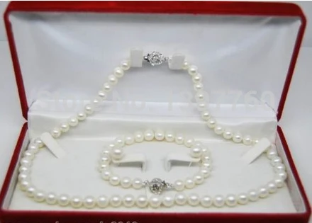 

Miss charm Jew.74 Natural 9-10MM AAA white pearl jewelry sets(Necklace&bracelet&Earring) (A0423) -Bride jewelry free shipping