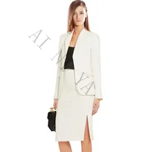 Women Skirt Suits Two Piece Set Elegant Business Skirt Suits Long Sleeve Ivory Female Office Uniform Ladies Formal OL Work Wear