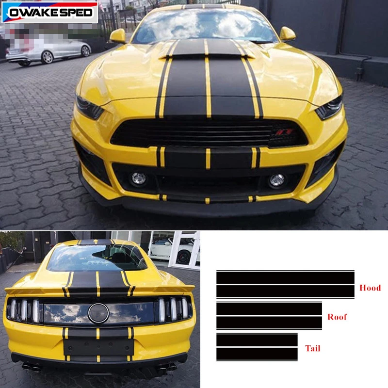 Ceny Wyścigi stylizacja sportowa paski winylowa tablica naścienna dla Ford Mustang GT maska samochodu dach ogon cała naklejka zawieszenie naklejki dekoracyjne