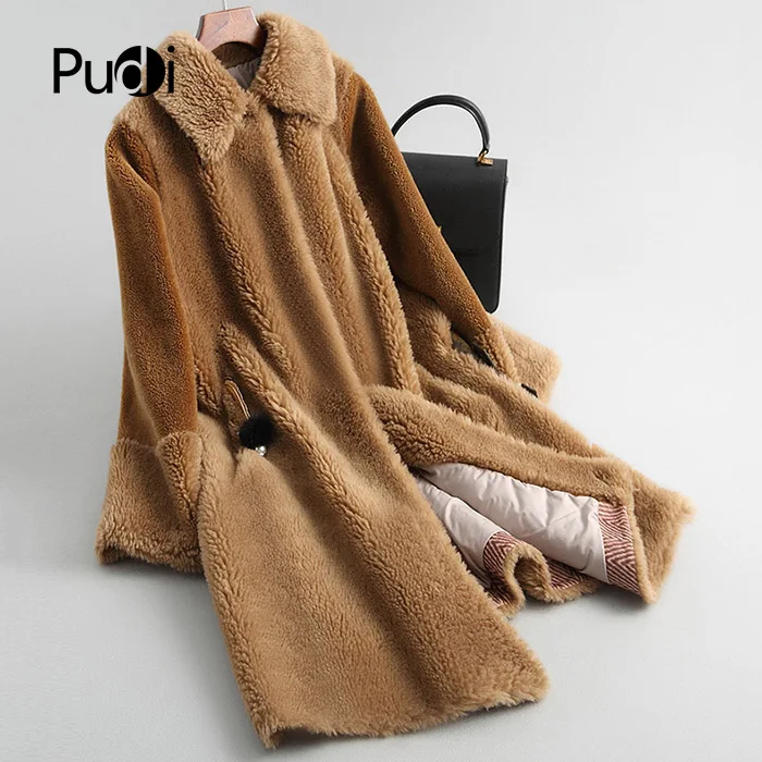 

PUDI A18086 women's winter real wool fur overcoat warm jacket real fur girl coat lady Long jacket overcoat