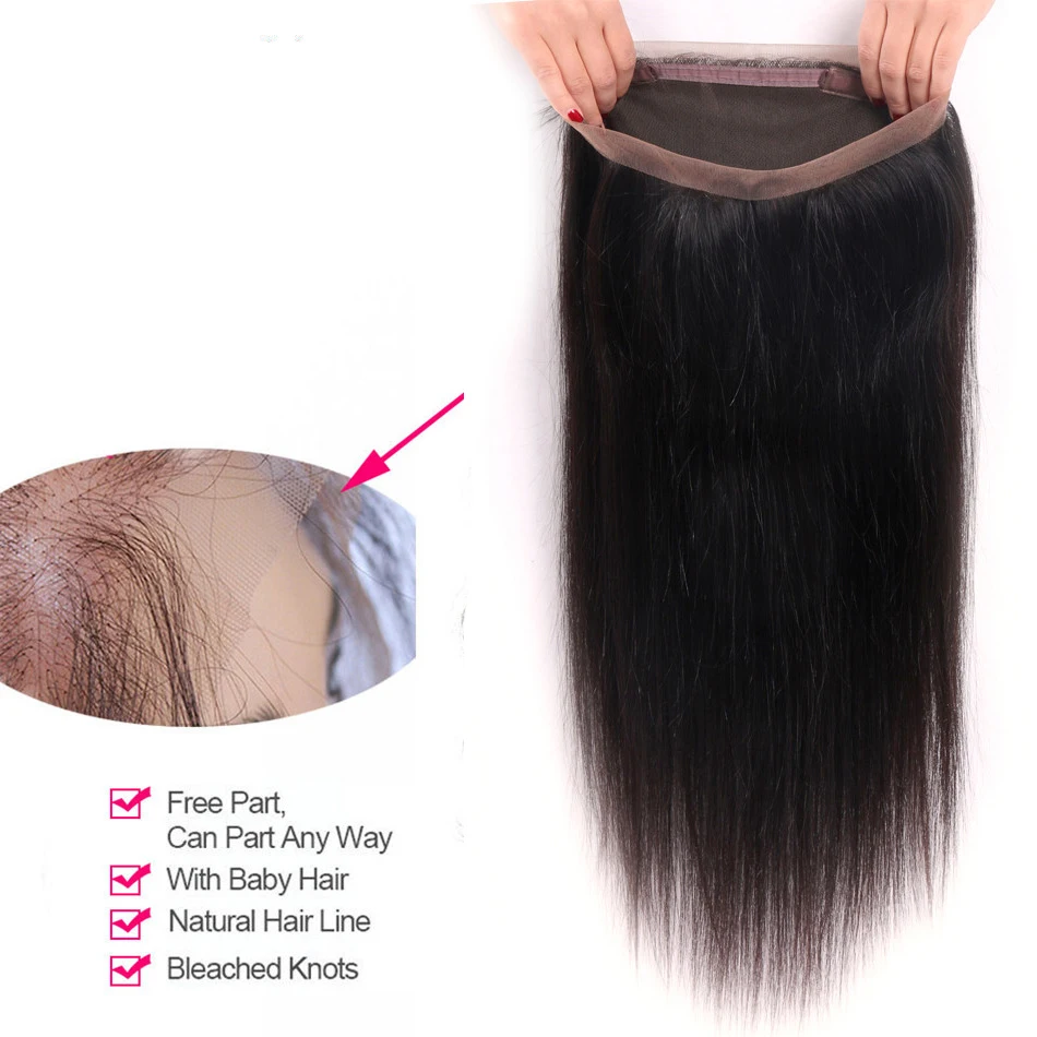 Mifil перуанские прямые фронтальные волосы 360 Кружева Фронтальные с волосами младенца натуральный цвет не Реми человеческие волосы часть закрытие