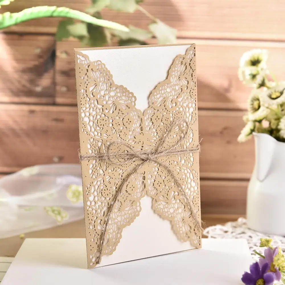  10pcs Gold White Laser Cut Luxury Floral Wedding Invitations Card Elegant Lace Favor Envelopes Vint - 32899310968