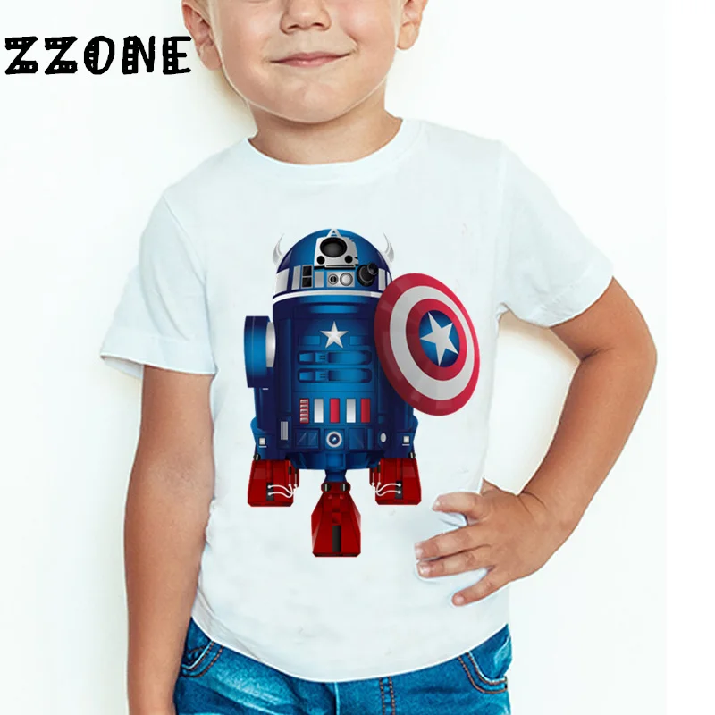 Забавная детская футболка с принтом «Звездные войны», «робот R2-D2» и «BB-8», летние топы для маленьких мальчиков и девочек, детская повседневная одежда, HKP5193