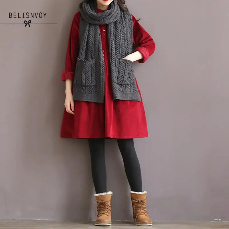 Kopen Robe Femme Hoge Kwaliteit Herfst Winter Vrouwen Corduroy Jurk Lange Mouwen Mori Meisje Peter Pan Kraag Vintage Jurk Vestidos