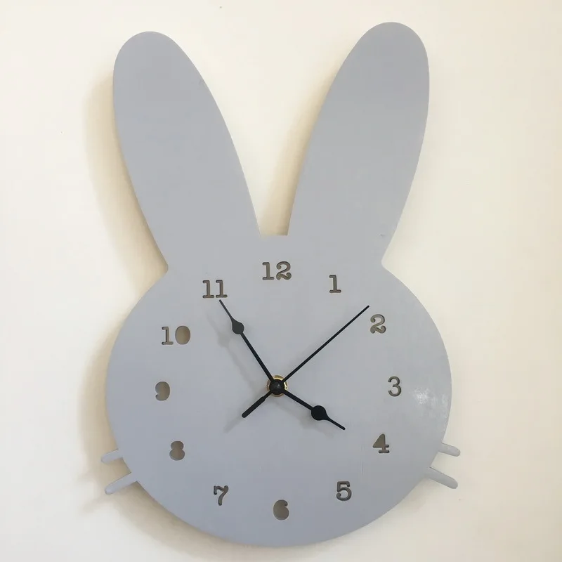 INS в скандинавском стиле, домашние часы кролика, Мультяшные немые часы, настенные украшения детской комнаты, деревянные настенные часы в форме кролика