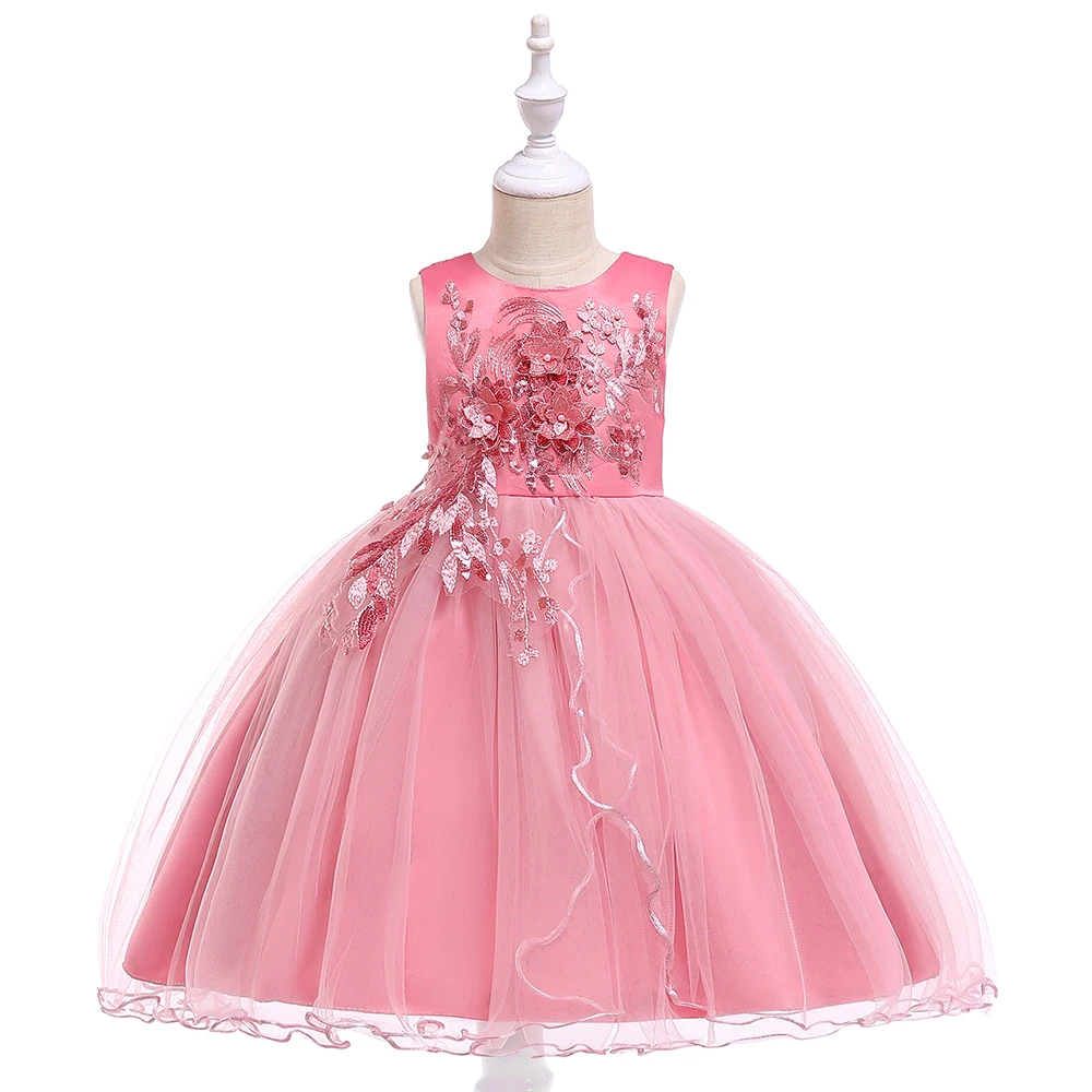 

2019 new flower girl dress three-dimensional applique dress flower beaded wedding dress dinner dress