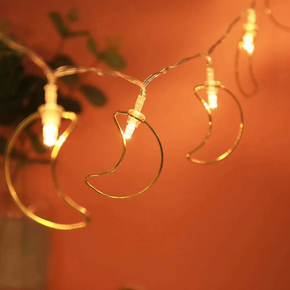 

Metal Moon led string light1M 10 Leds 2*AA battery powered hanging decorative lighting for Party,Wedding,Birthday,Bedroom,