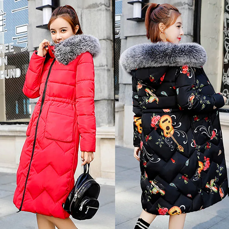 Женская зимняя куртка, новинка, с мехом, с капюшоном, длинное пальто, с хлопковой подкладкой, теплая парка, женские парки - Цвет: Красный