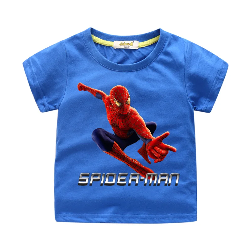 Футболка с рисунком Человека-паука для мальчиков; костюм; летняя футболка для малышей; одежда из хлопка; Детские повседневные футболки с короткими рукавами для девочек; WJ204 - Цвет: Blue Tshirt