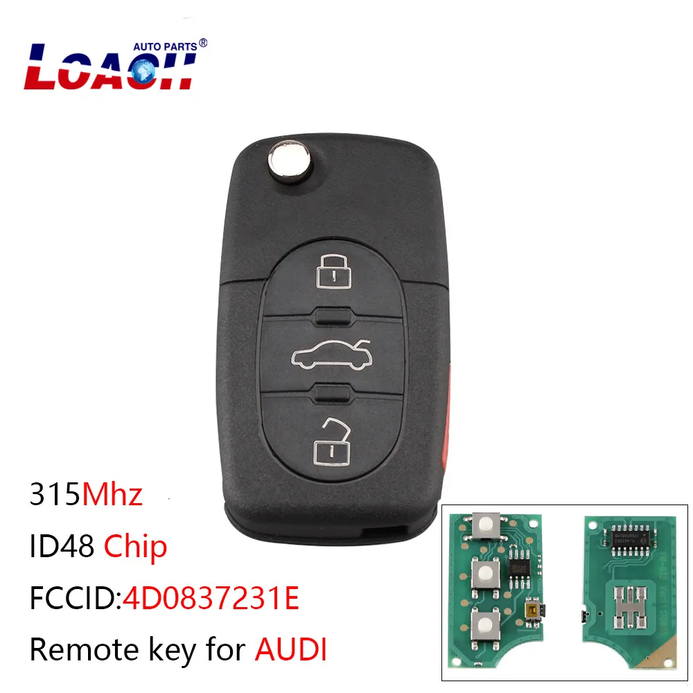 

3+1 button 4 button Car Remote Key DIY for AUDI A4 S4 A6 A8 TT Allroad Cabriolet 4D0837231E 1997 ID48 Chip 315Mhz