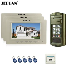 JERUAN NEW Wired 7“ LCD Video Doorbell Door Phone Intercom System kit 3 Monitor + Metal Waterproof Password HD IR Mini Camera