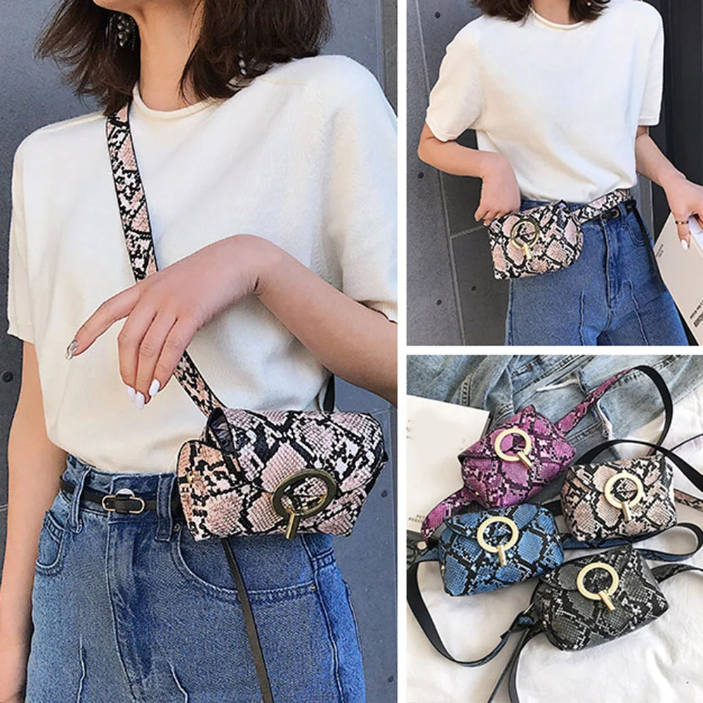 

1Pc Fashion Simple Snake Print Belt Bag Women Punk Pu Leather Waist Bag Box Shape Serpentine Khaki Color Fanny Pack Hot Sale