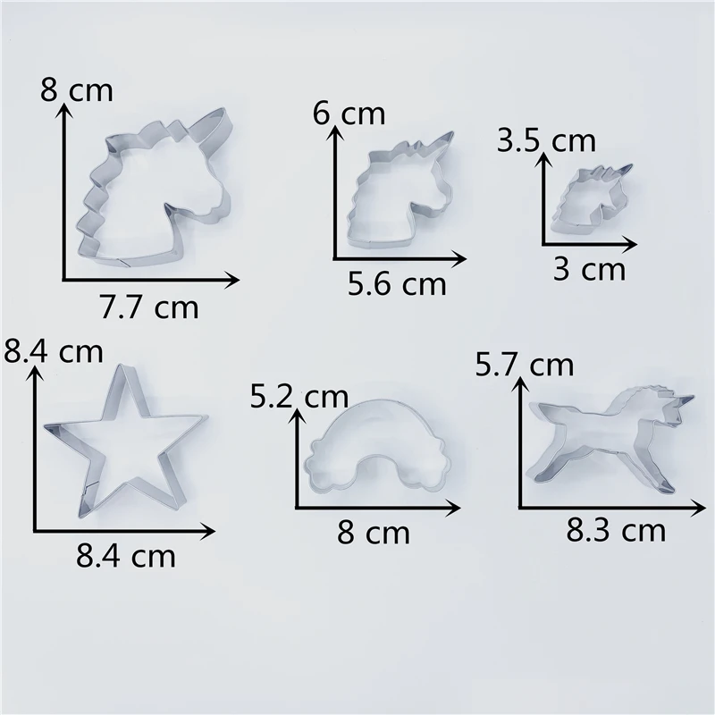 KENIAO Голова единорога большой / средний / маленький размер, единорог, радуга и звезда- 6 предметов Резак для печенья- Печенье / Помадка / Кондитерские изделия / Хлеборезки- Нержавеющая сталь